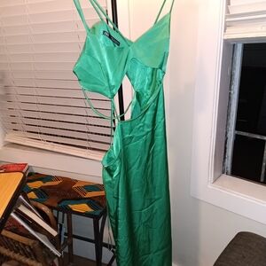 Zara Green Satin Dress